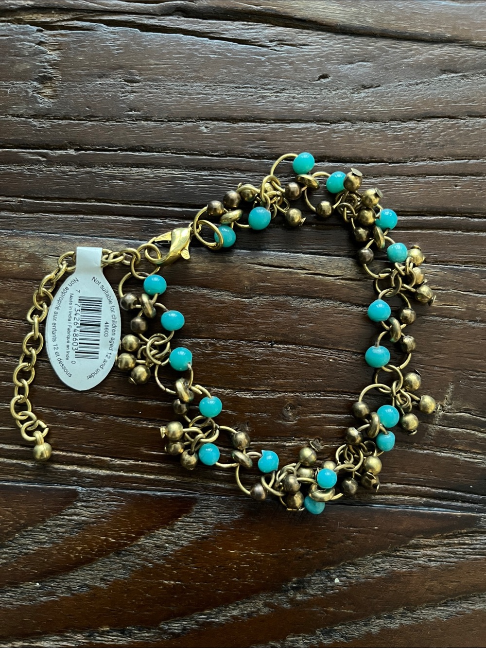 NEW! Turquoise Bead Chain Bracelet with Antique Gold Accents